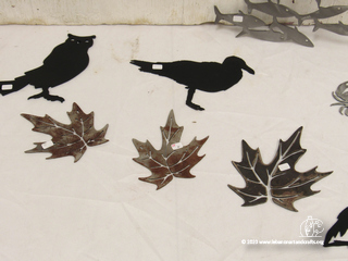 Metal maple leaves and birds