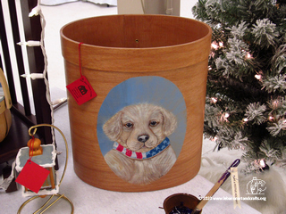 Hand-painted dog wastebasket