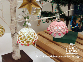 Chris Wagner embellished these Christmas ornaments with crocheted lace