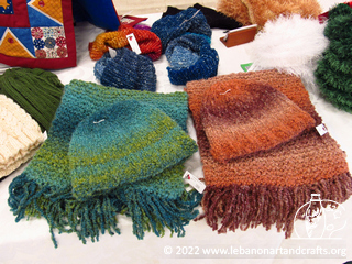 Dorothy Hayes knit these matching hat and scarf sets