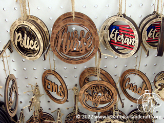 Garrick Ippolito made these wooden ornaments