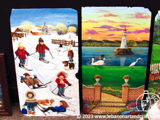 Winter and summer scenes painted on slate
