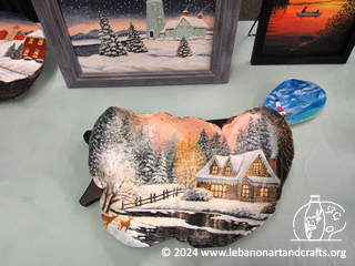 Winter scene on burled wood (acrylic)
