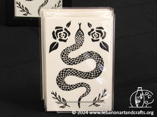 Snake and roses linocut print card
