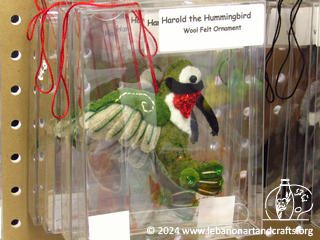 Harold the Hummingbird hand embroidered wool felt ornament